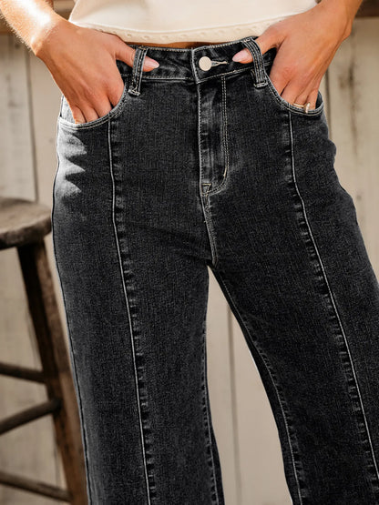Seam Detail Flared Bottom Ankle Length Jeans - Tigbul's Variety Fashion Shop