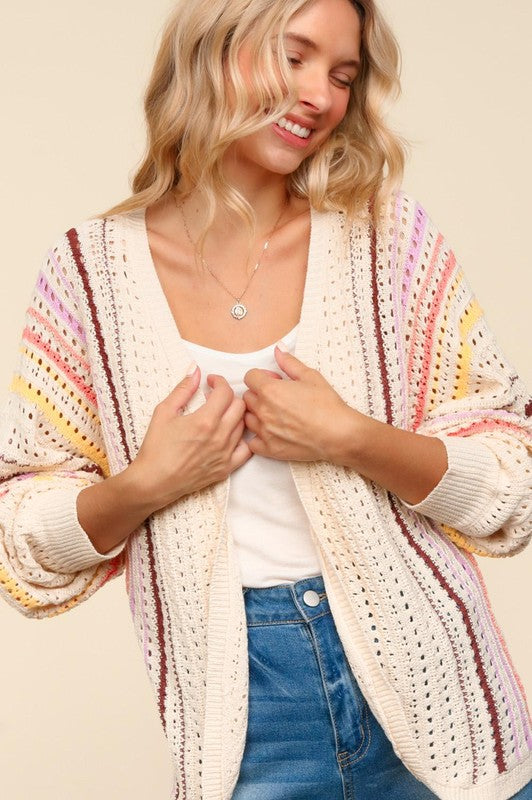 Haptics Full Size Striped Crochet Open Front Cardigan - Tigbul's Variety Fashion Shop