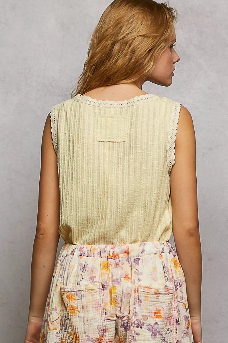 POL Ribbed Round Neck Tank with Lace Trim | Tigbuls Variety Fashion