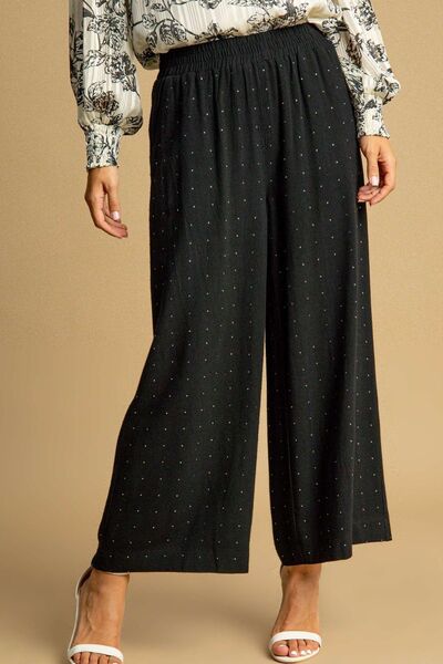 Black High Waisted Embellished Linen Pants - Tigbul's Variety Fashion Shop