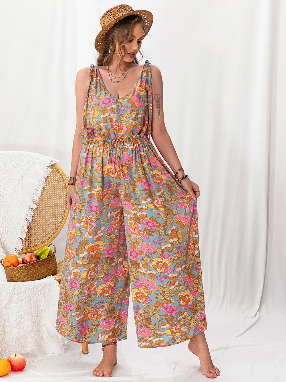 Plus Size Printed Wide Leg Sleeveless Jumpsuit - Tigbul's Variety Fashion Shop