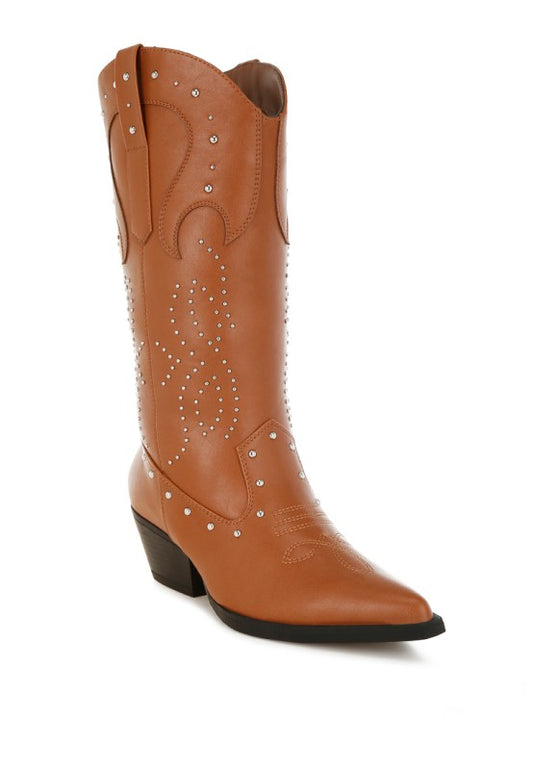 Dockery Studs Embellished Cowboy Boots - Tigbul's Variety Fashion Shop
