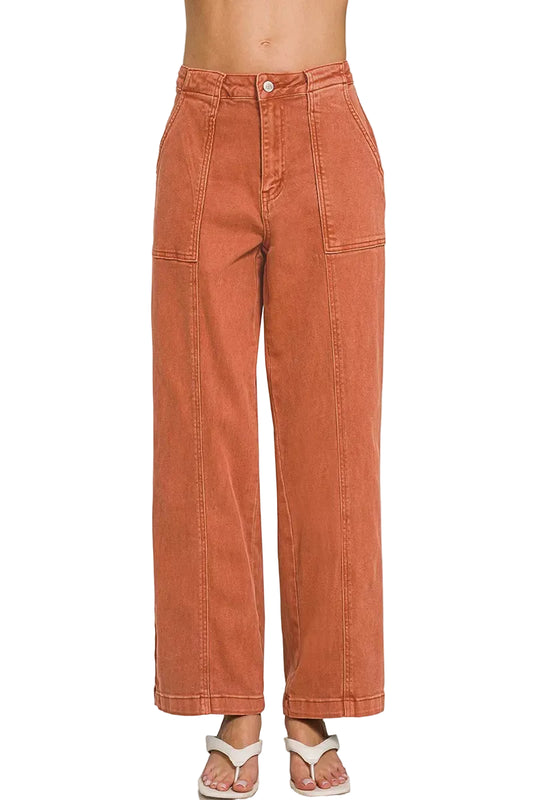Rust Color Straight Leg Utility Pocket Jeans - Tigbul's Variety Fashion Shop