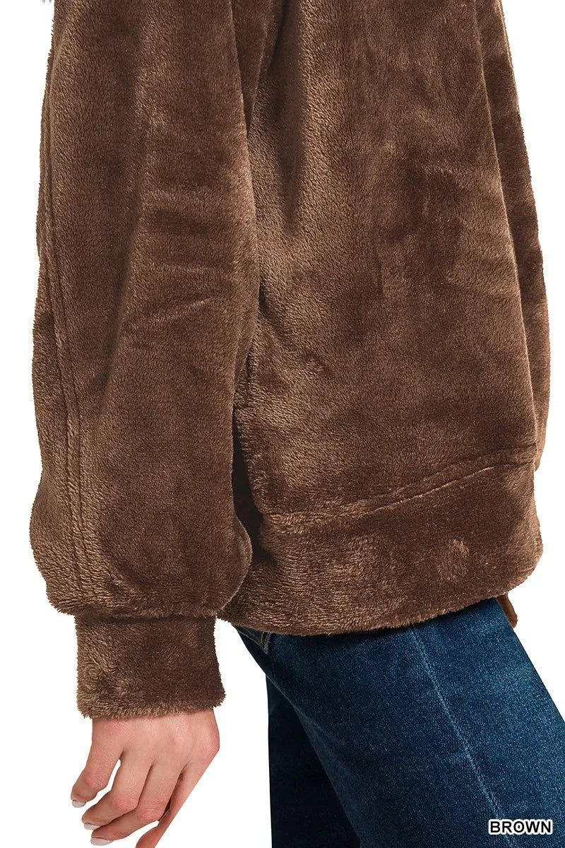 Zenana Faux Fur Half Zip Pocket Pullover - Tigbul's Variety Fashion Shop