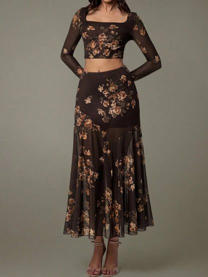 Floral Square Neck Top and Skirt Set - Tigbul's Variety Fashion Shop