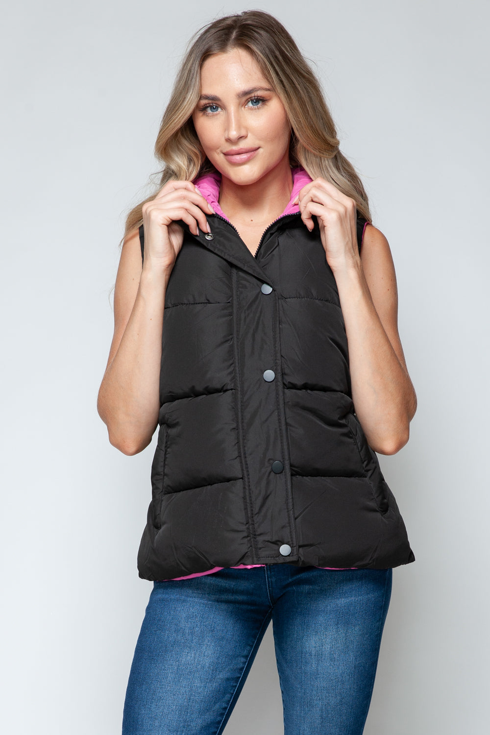 Snobbish Snap and Zip Closure Hooded Vest - Tigbul's Variety Fashion Shop