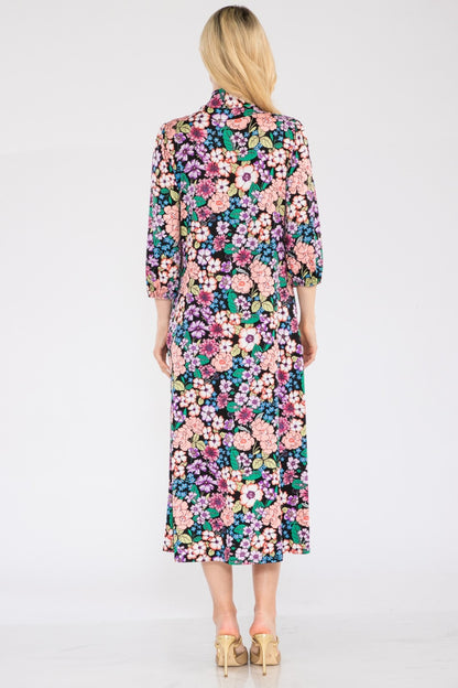 Size Small to 3XL Floral Midi Dress with Bow Tie - Tigbul's Variety Fashion Shop