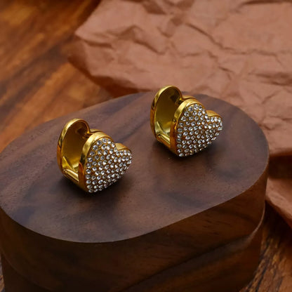 Gold Color Heart-Shaped Stud Earrings | Tigbuls Variety Fashion