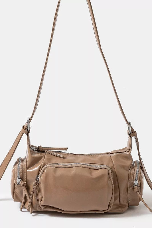 Fame Glossy Faux Leather Multi Pocket Hand Bag - Tigbul's Variety Fashion Shop