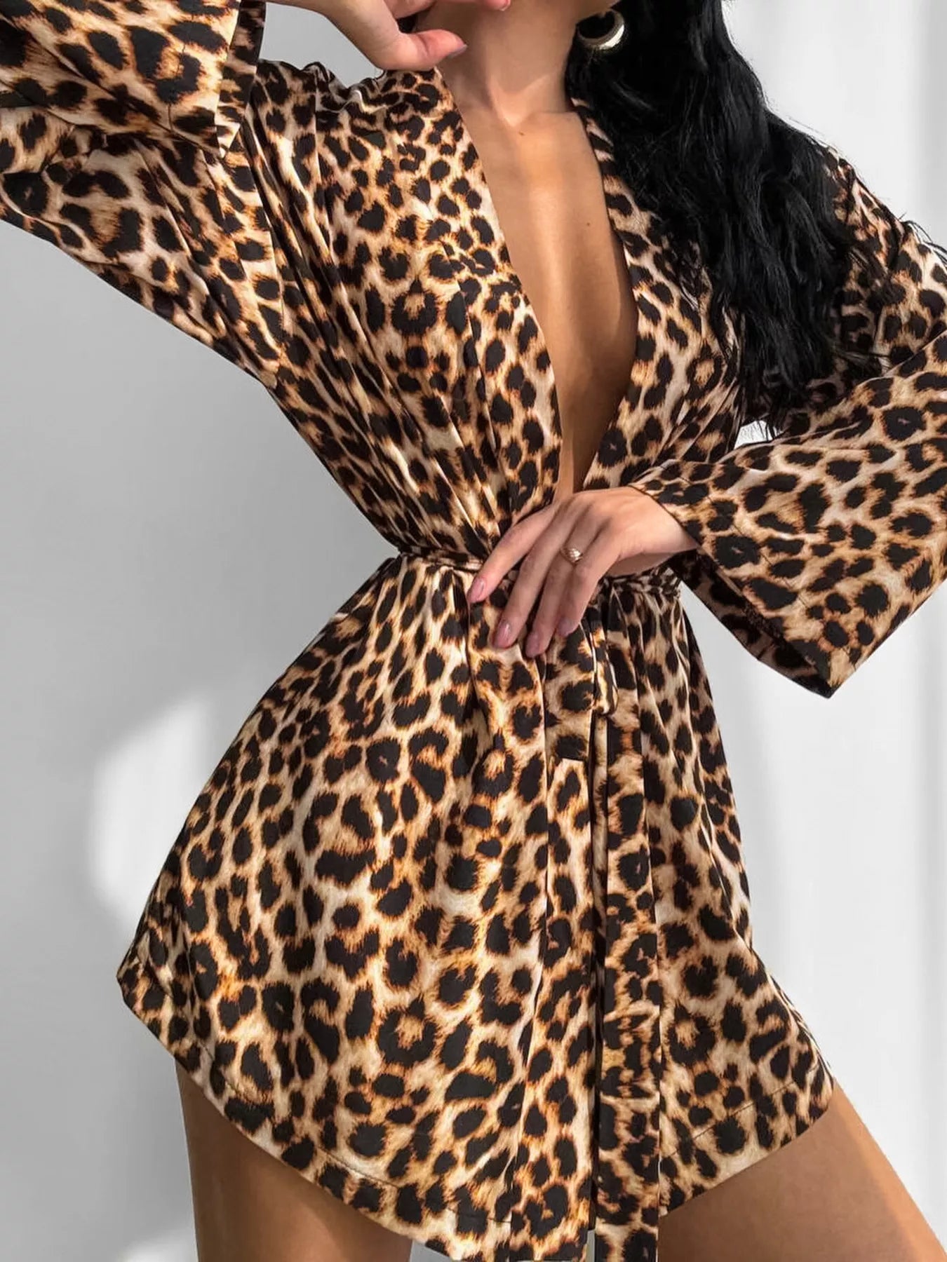 Leopard Cami & Cardigan and Shorts Three-Piece Lounge Set | Tigbuls