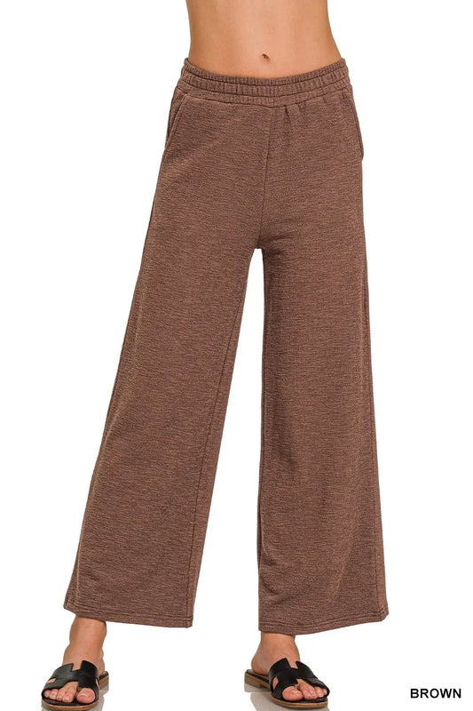 Zenana Cotton Slub Wide Leg Pants - Tigbul's Variety Fashion Shop