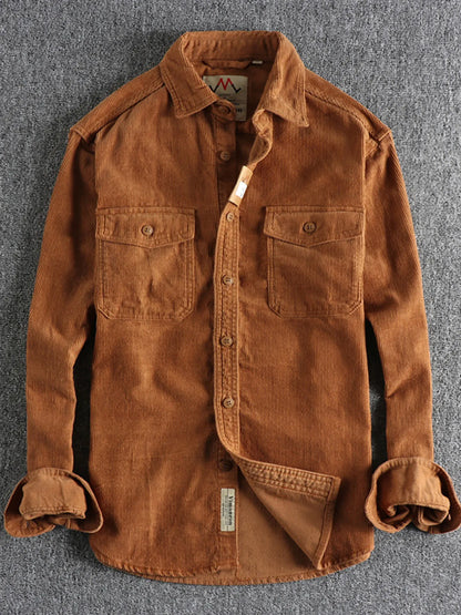 Men's Plus Size Corduroy Long Sleeve Button Up Shirt - Tigbul's Variety Fashion Shop