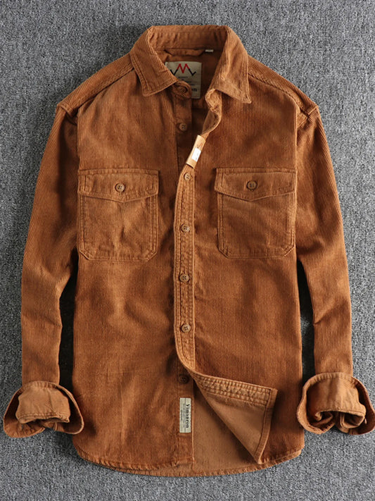 Men's Plus Size Corduroy Long Sleeve Button Up Shirt - Tigbul's Variety Fashion Shop