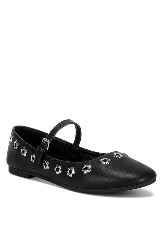 Tanzer Floral Eyelet Strapped Ballerinas - Tigbul's Variety Fashion Shop