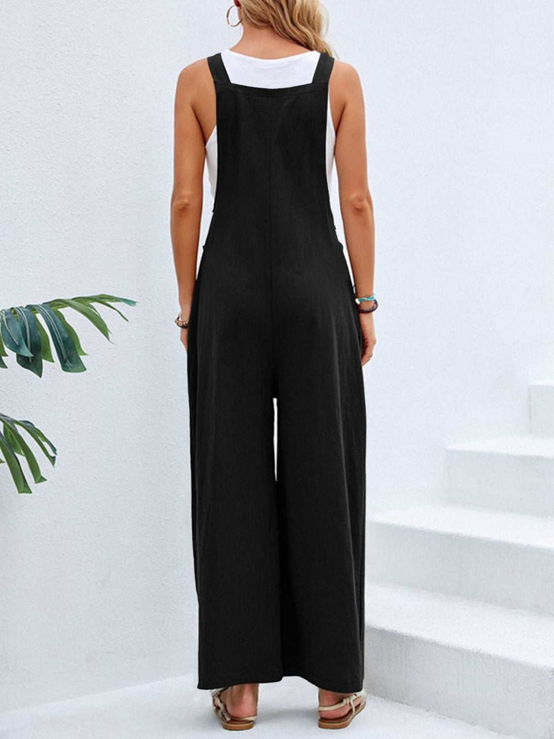 Women's XL Black Square Neck Wide Strap Overalls | Tigbuls