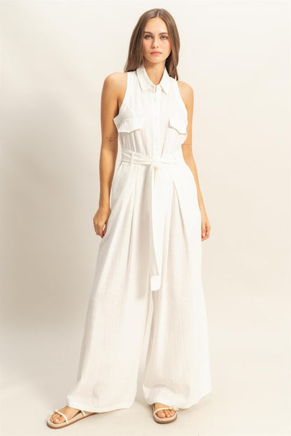 HYFVE Sleeveless Tie Waist Wide Leg Jumpsuit - Tigbul's Variety Fashion Shop