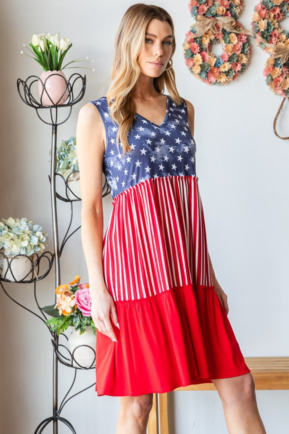 Heimish Full Size US Flag Theme Contrast Tank Dress - Tigbuls Variety Fashion