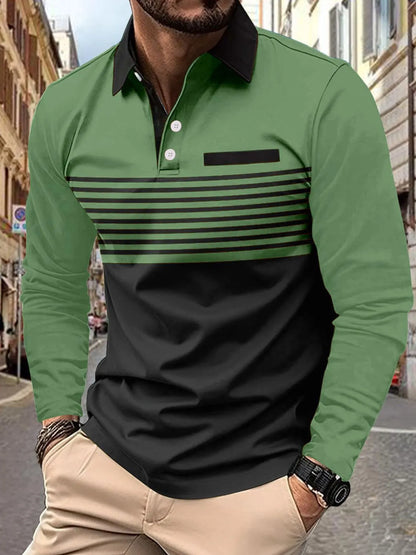 Men's Collared Neck Long Sleeve Striped Polo - Tigbul's Variety Fashion Shop