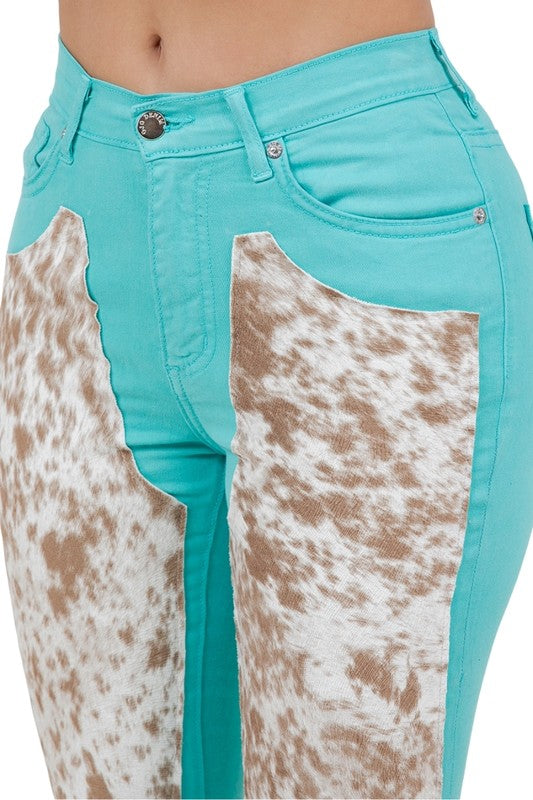 Rodeo Bell Bottom Turquoise/Brown- Inseam 34 - Tigbul's Variety Fashion Shop