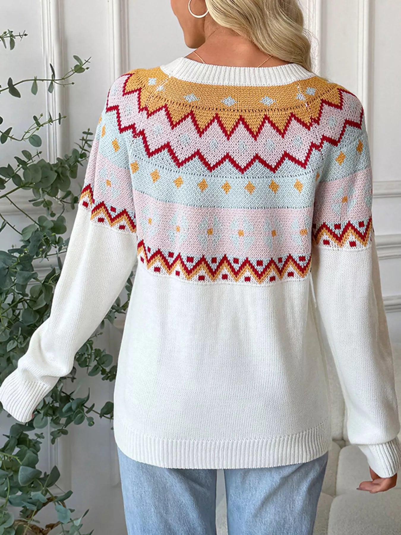 Contrast Round Neck Long Sleeve Sweater - Tigbul's Variety Fashion Shop