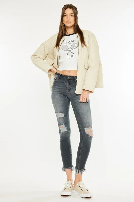 Kancan High Rise Distressed Ankle Skinny Black Jeans - Tigbul's Variety Fashion Shop