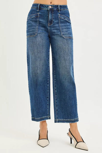 RISEN Slouchy Cropped Baggy Jeans with Front Patch Pocket - Tigbul's Variety Fashion Shop