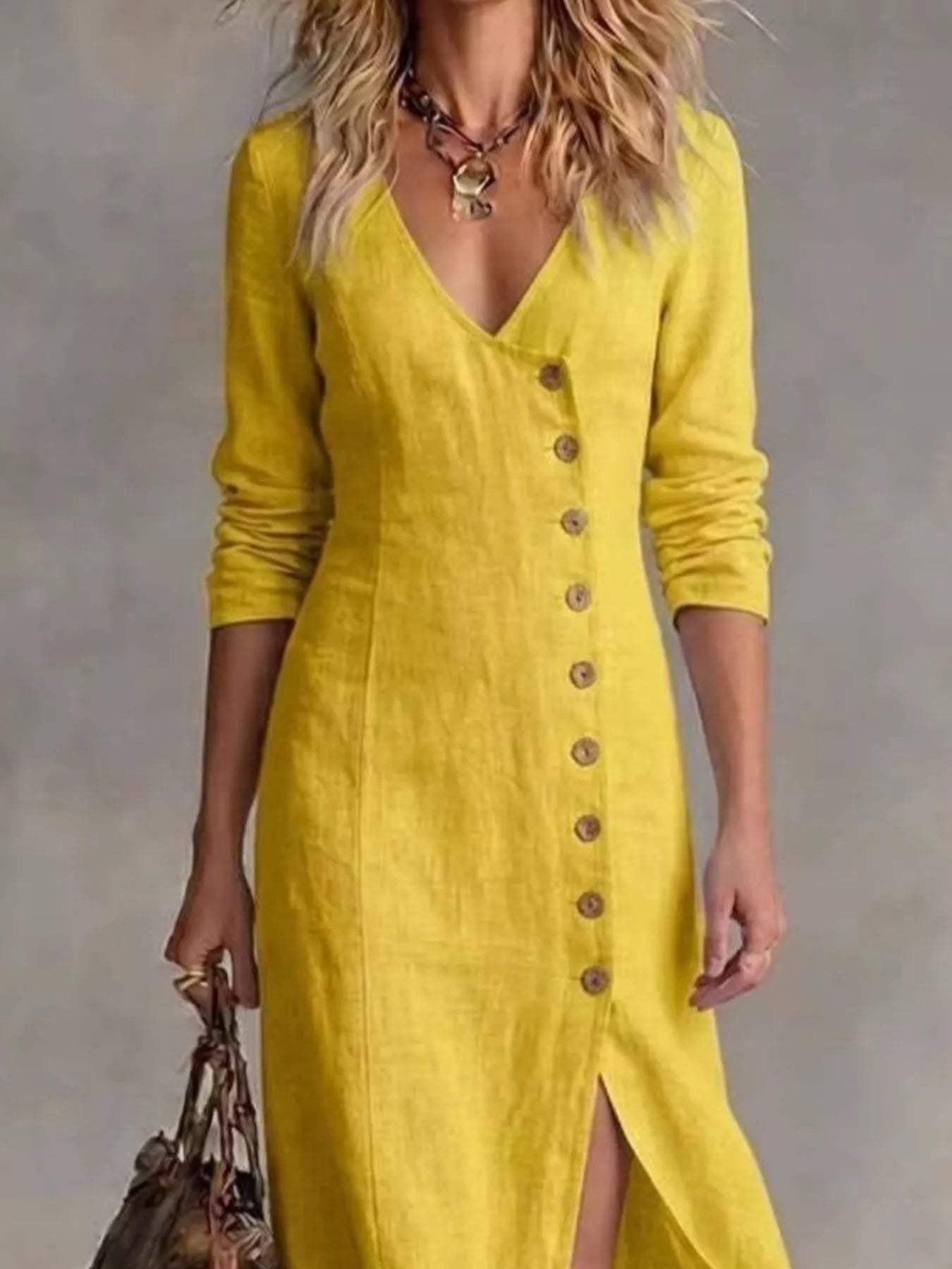 Button Front Slit Maxi Dress Small up to Plus Size | Tigbuls Variety