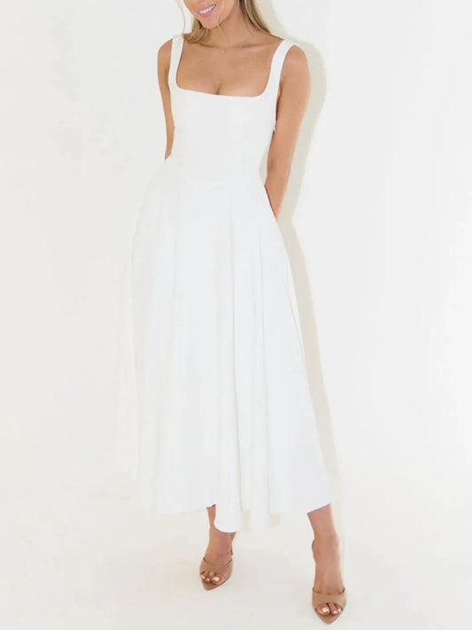 Square Neck Sleeveless Midi Dress - Tigbul's Variety Fashion Shop