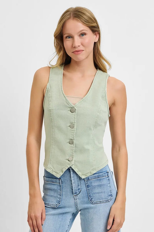 RISEN Full Size V Neck Button Down Vest - Tigbul's Variety Fashion Shop