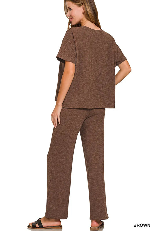 Zenana Slub Short Sleeve T-Shirt and Pants Set - Tigbul's Variety Fashion Shop