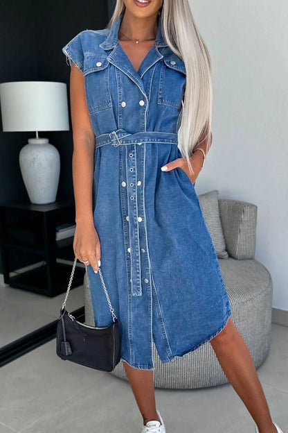 Button Front Denim Dress with Pockets - Tigbul's Variety Fashion Shop