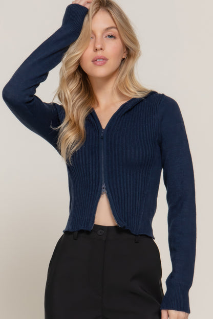 2-way zip closure sweater hoodie cardigan - Tigbul's Variety Fashion Shop