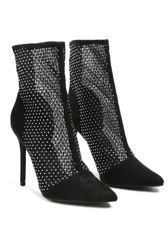 Jazz Rhinestone Embellished Mesh Stiletto Boots - Tigbuls Variety Fashion