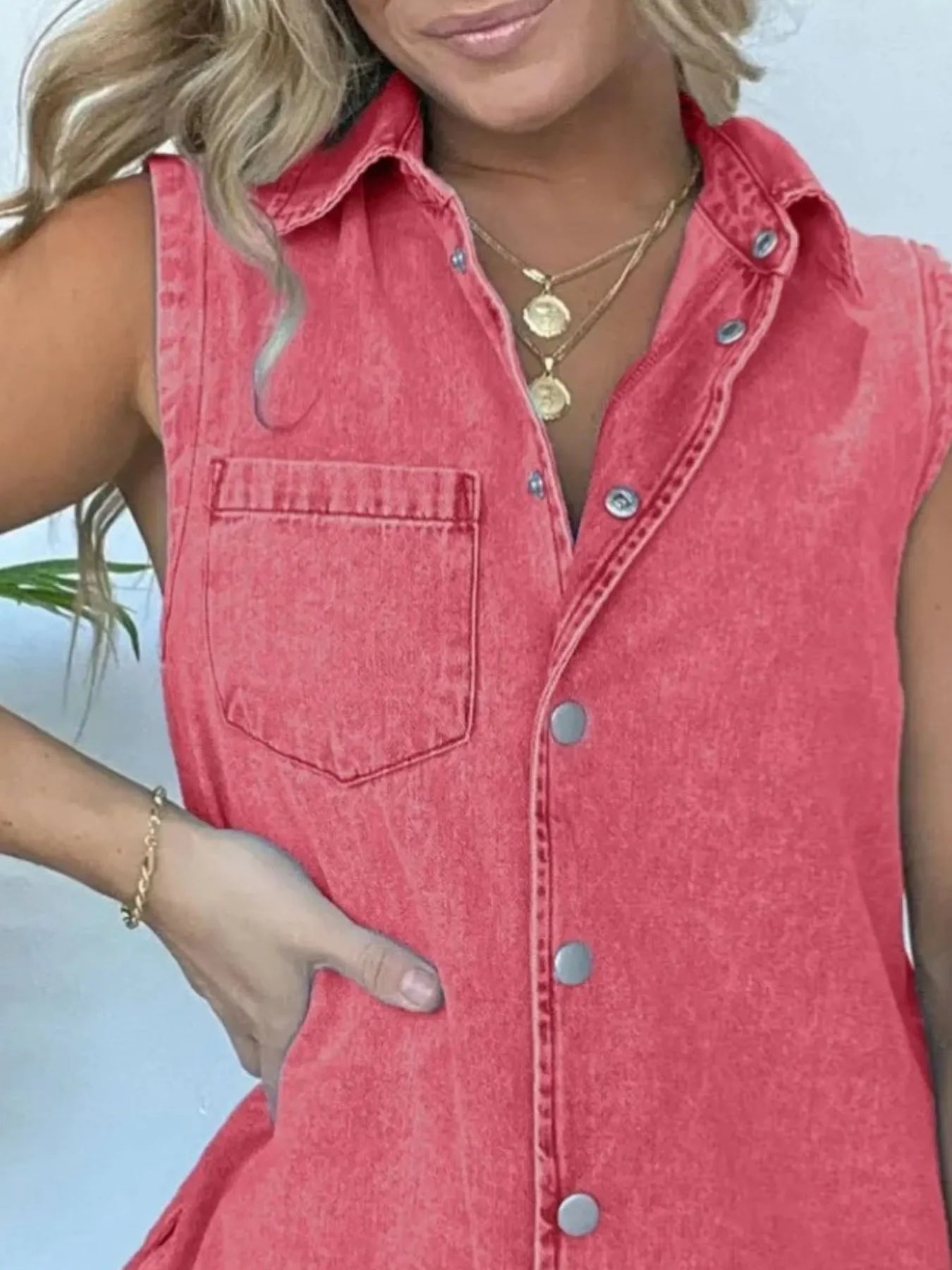 Button Front Sleeveless Denim Romper - Tigbul's Variety Fashion Shop