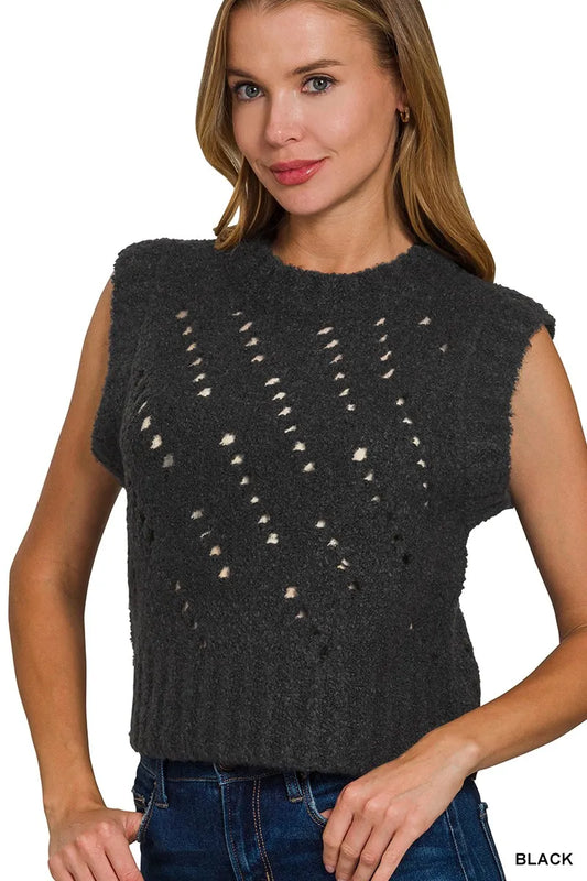 Zenana Openwork Textured Wool Sweater Vest - Tigbul's Variety Fashion Shop