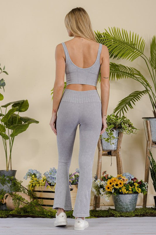 Women's Stone Washed Ribbed Matching Yoga Set - Tigbul's Variety Fashion Shop