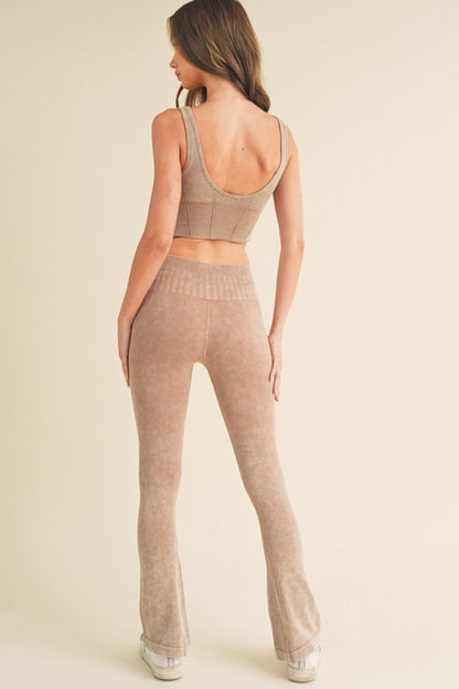 Women's Stone Washed Ribbed Matching Yoga Set - Tigbul's Variety Fashion Shop