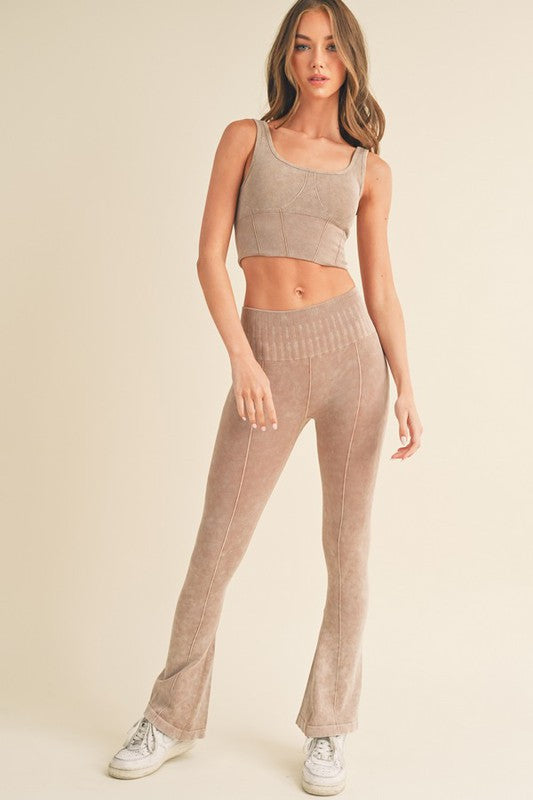 Women's Stone Washed Ribbed Matching Yoga Set - Tigbul's Variety Fashion Shop