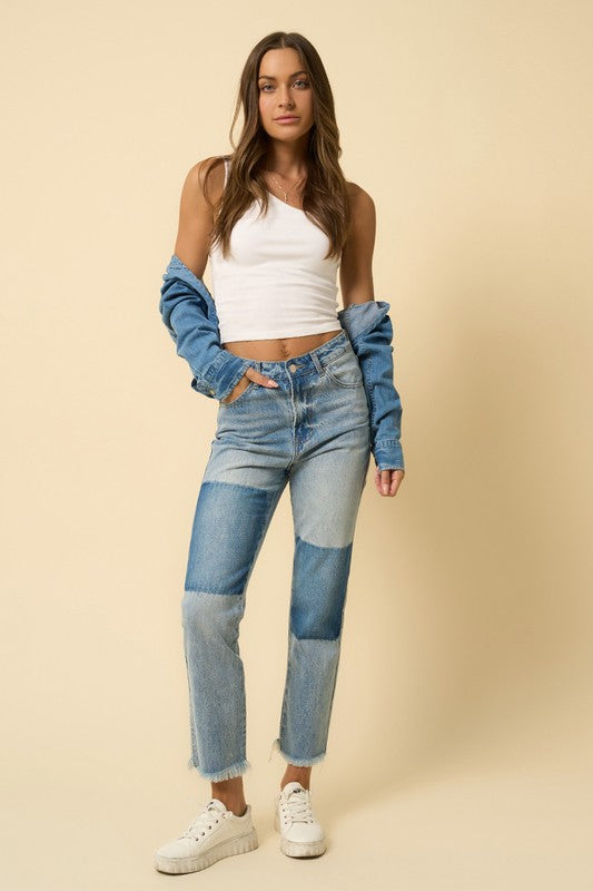 High Rise Frayed Hem Straight Jeans - Tigbuls Variety Fashion