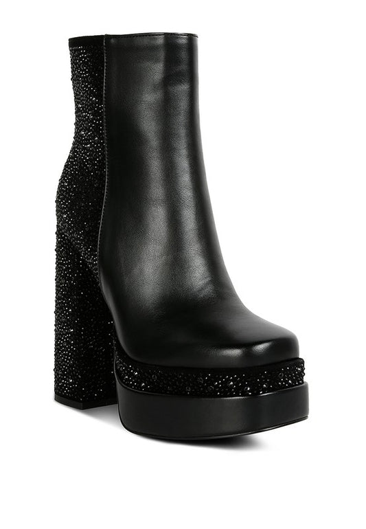 Dryday Diamante Zip Up Block Heel Boots - Tigbuls Variety Fashion