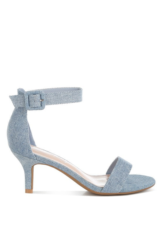 Ozula Denim Kitten Heel Sandals - Tigbul's Variety Fashion Shop