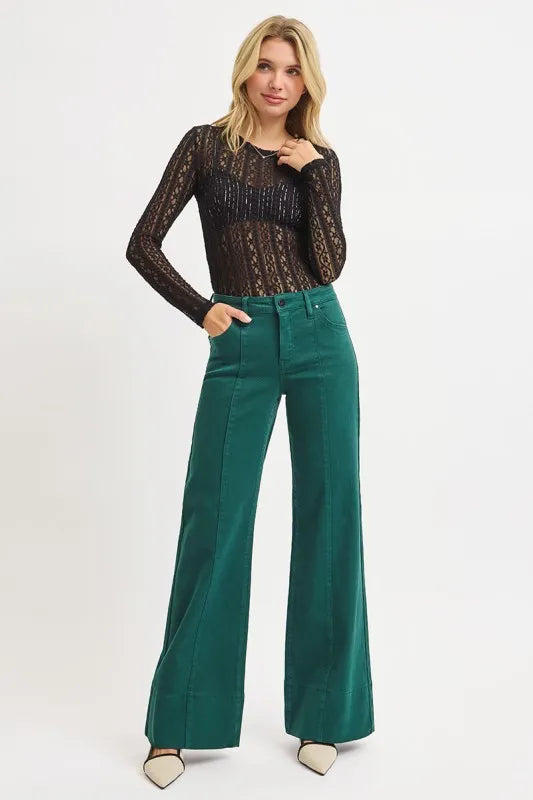 RISEN Full Size Tummy Control Mid Rise Wide Leg Jeans Plus Size - Tigbul's Variety Fashion Shop