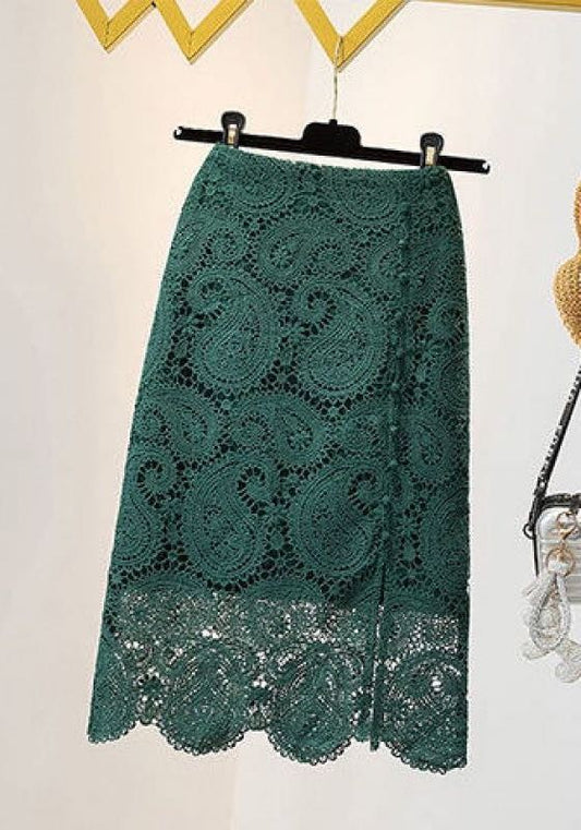 Dark Green Lace Midi Skirt - Tigbul's Variety Fashion Shop