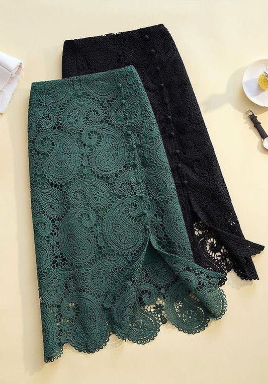 Dark Green Lace Midi Skirt - Tigbul's Variety Fashion Shop