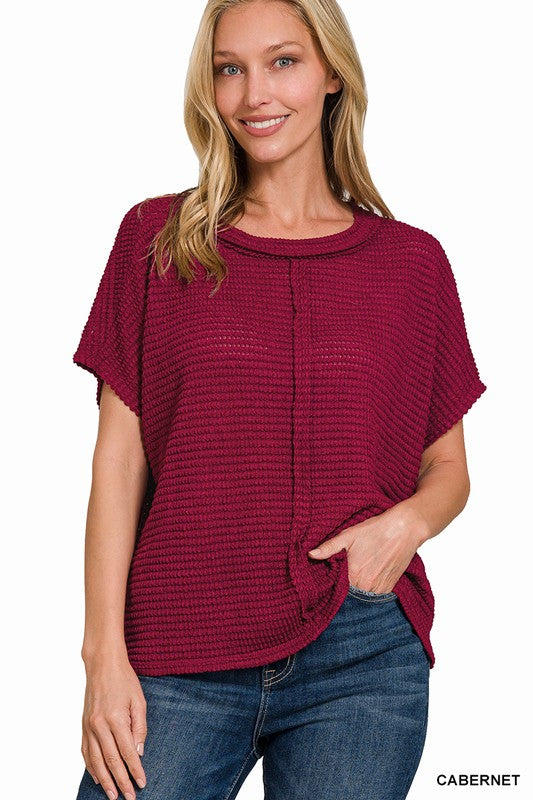 Dolman Short Sleeve Jacquard Sweater - Tigbuls Variety Fashion