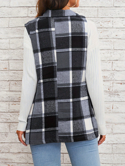 Plaid Button Down Vest Coat - Tigbul's Variety Fashion Shop