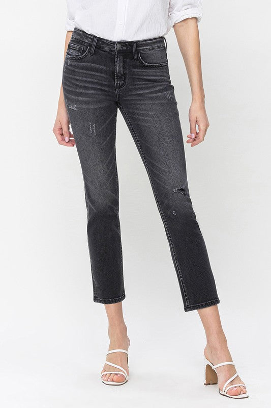 Mid Rise Crop Slim Straight Jeans - Tigbuls Variety Fashion