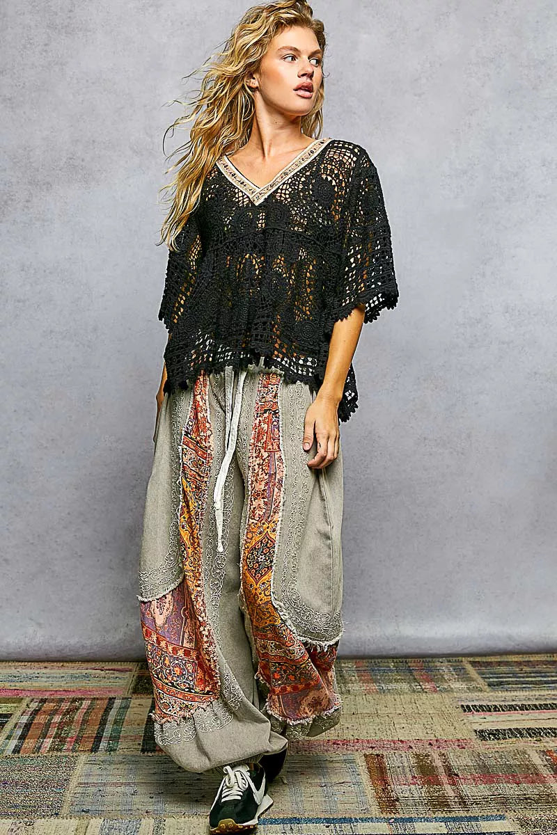 POL V-Neck Crochet Top with Scalloped Hem - Tigbul's Variety Fashion Shop