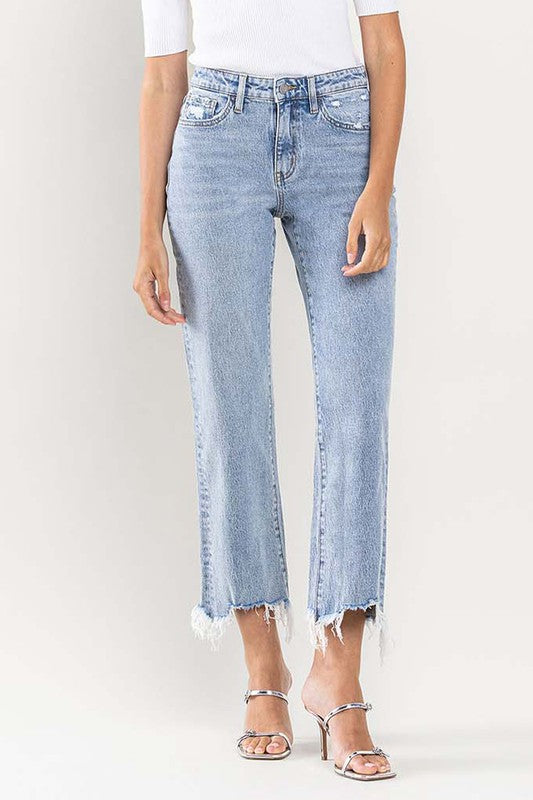 High Rise Distressed Hem Crop Dad Jeans - Tigbul's Variety Fashion Shop