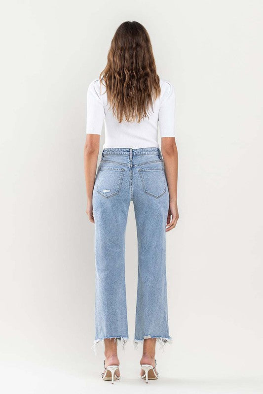 High Rise Distressed Hem Crop Dad Jeans - Tigbul's Variety Fashion Shop